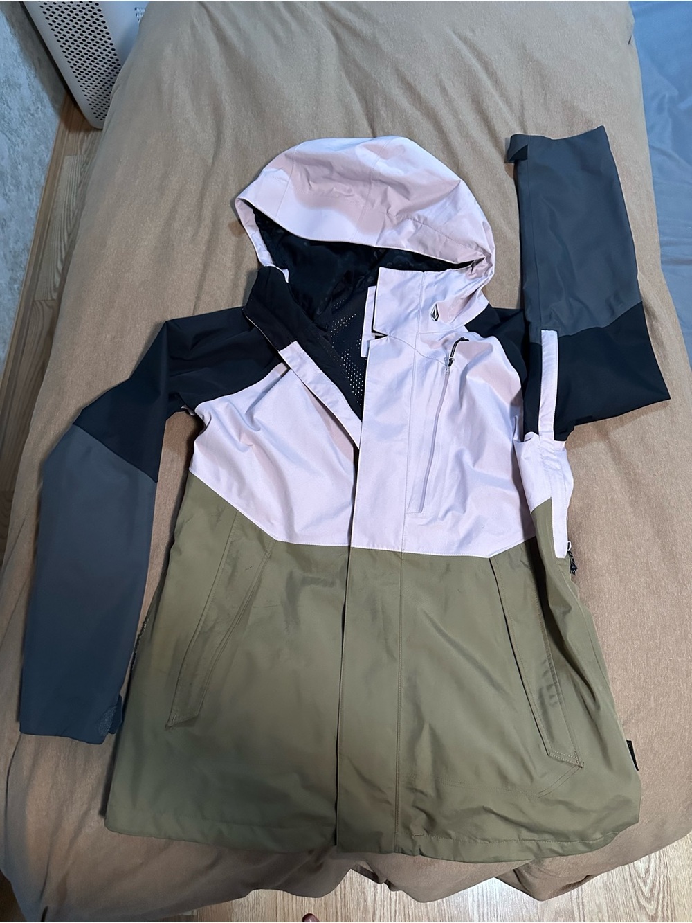 Gortex x Volcom Colorblock Women's Ski Jacket - Pink, Tan & Charcoal